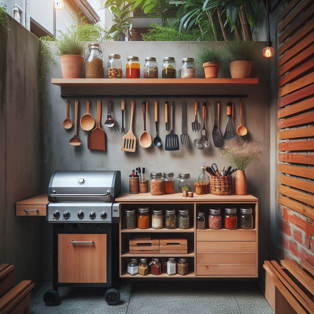 15 Inspiring Small Outdoor Kitchen Ideas 14 Grill Station with Overhead Storage