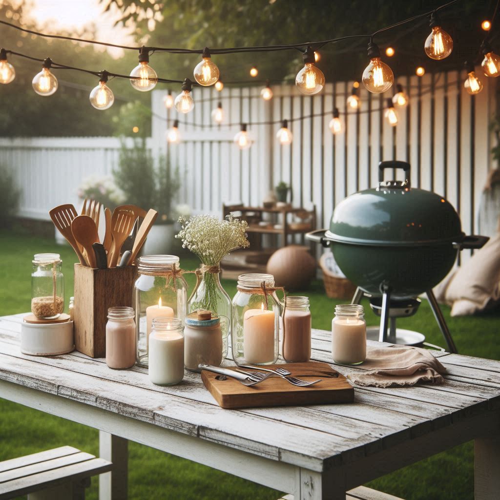 15 Brilliant Cheap Outdoor Kitchen Ideas 4 Farmhouse Table Turned Kitchen Station