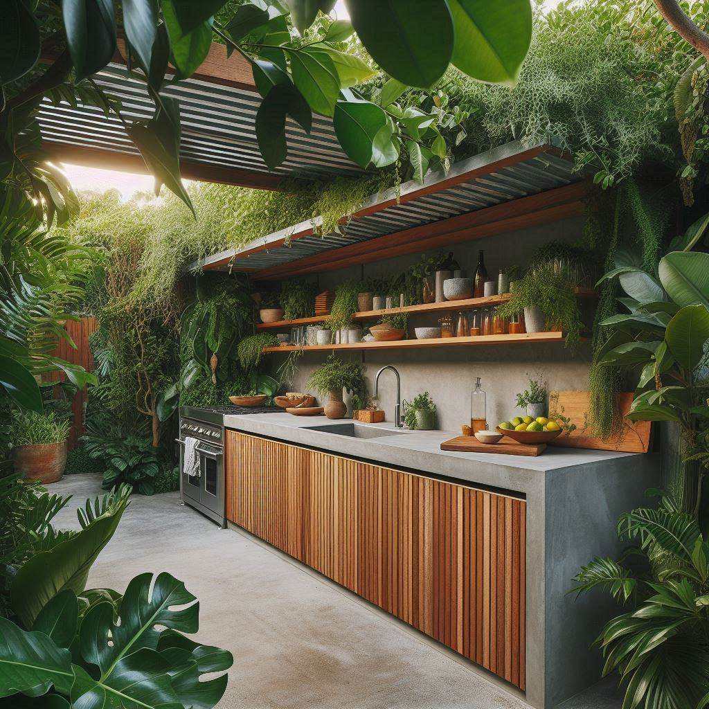 15 Inspiring Rustic Outdoor Kitchen Ideas 11 Modern Rustic with Concrete and Wood