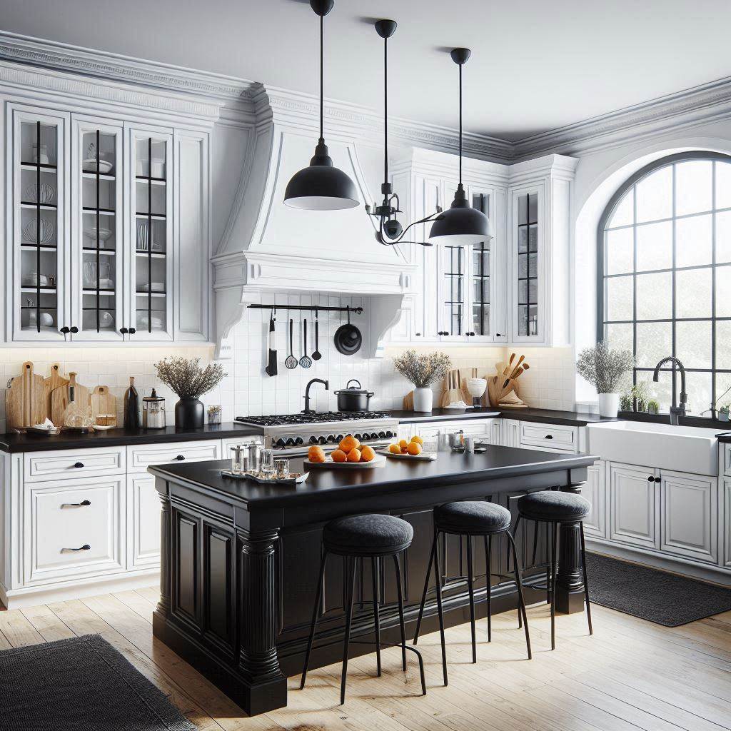 15 Stunning Black Kitchen Cabinets Ideas 11 White Cabinets with Black Countertops and Accents
