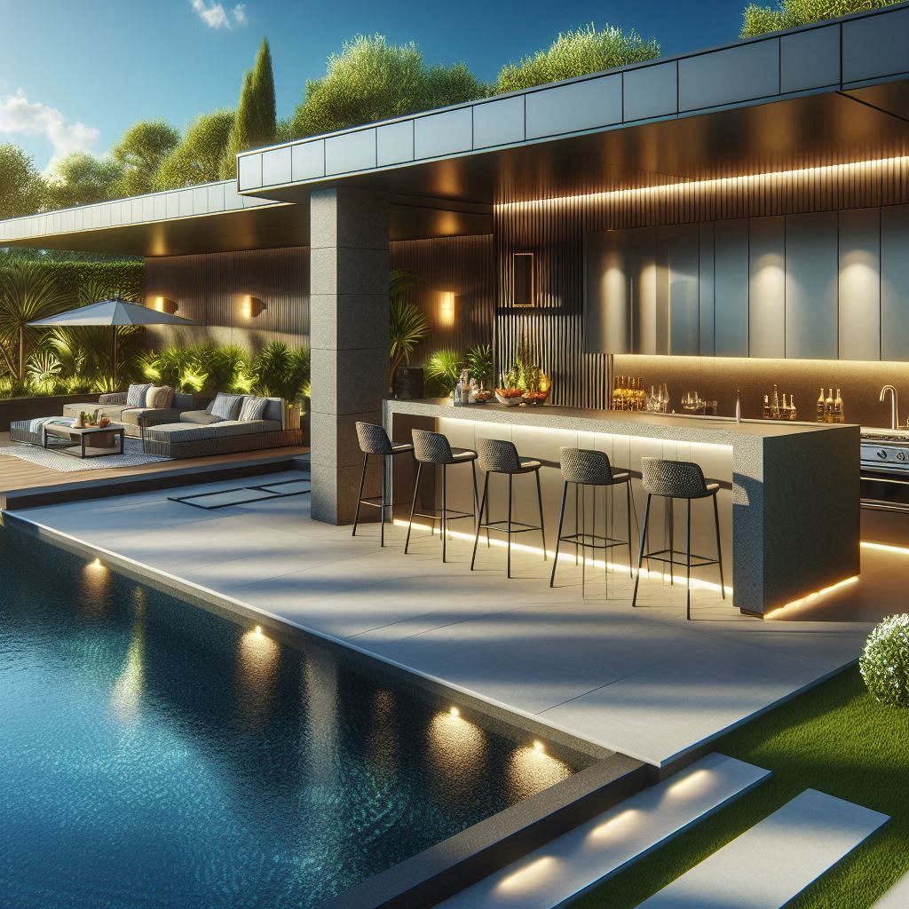15 Luxury Outdoor Kitchen Ideas 3 Modern Luxury Outdoor Kitchen Design with a Pool Bar