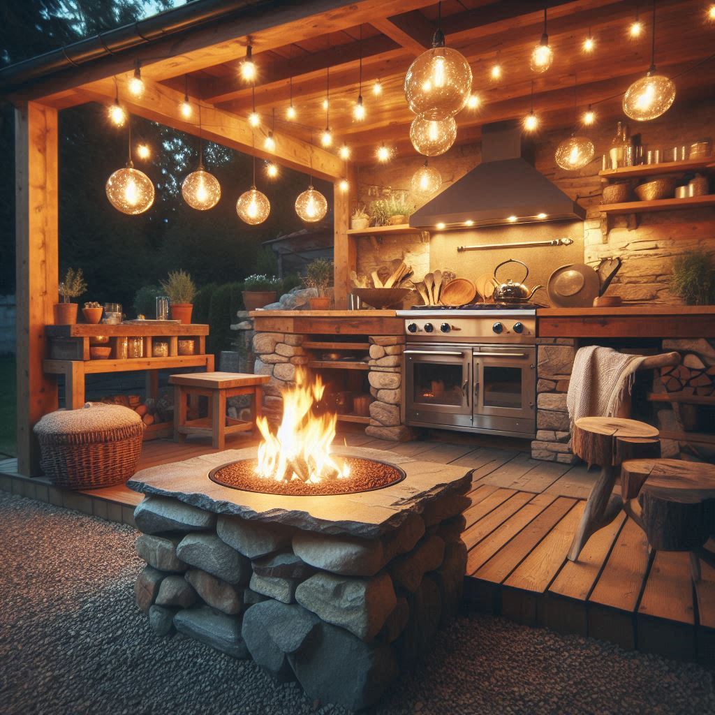 15 Creative Outdoor Kitchen DIY Ideas on a Budget 13 Outdoor Kitchen DIY with a Fire Pit