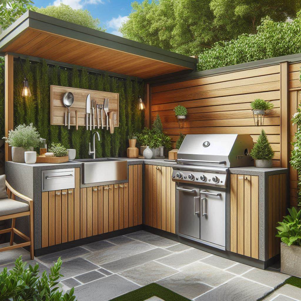 15 Inspiring Small Outdoor Kitchen Ideas 2 Compact L-Shape Layout with Built-in Grill