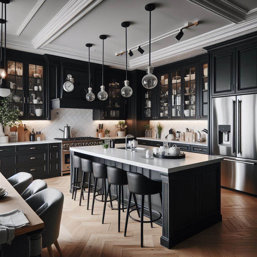 15 Stunning Black Kitchen Cabinets Ideas 5 High-Contrast: Black Cabinets with White Countertops