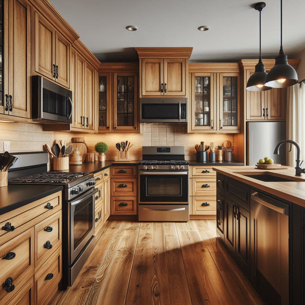 15 Stunning Black Kitchen Cabinets Ideas 16 Wood Cabinets with Black Stainless Appliances