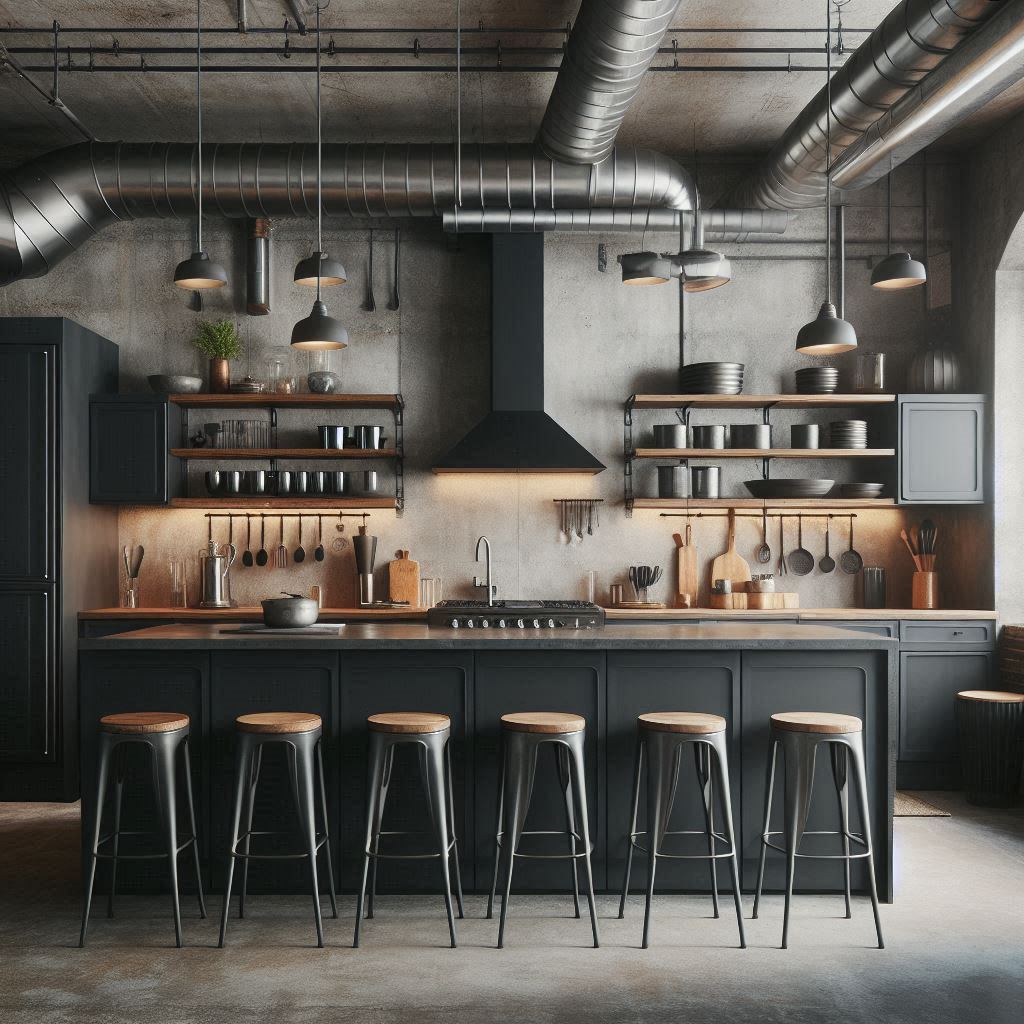 15 Stunning Black Kitchen Cabinets Ideas 13 Industrial Vibes with Black Cabinets and Concrete Accents