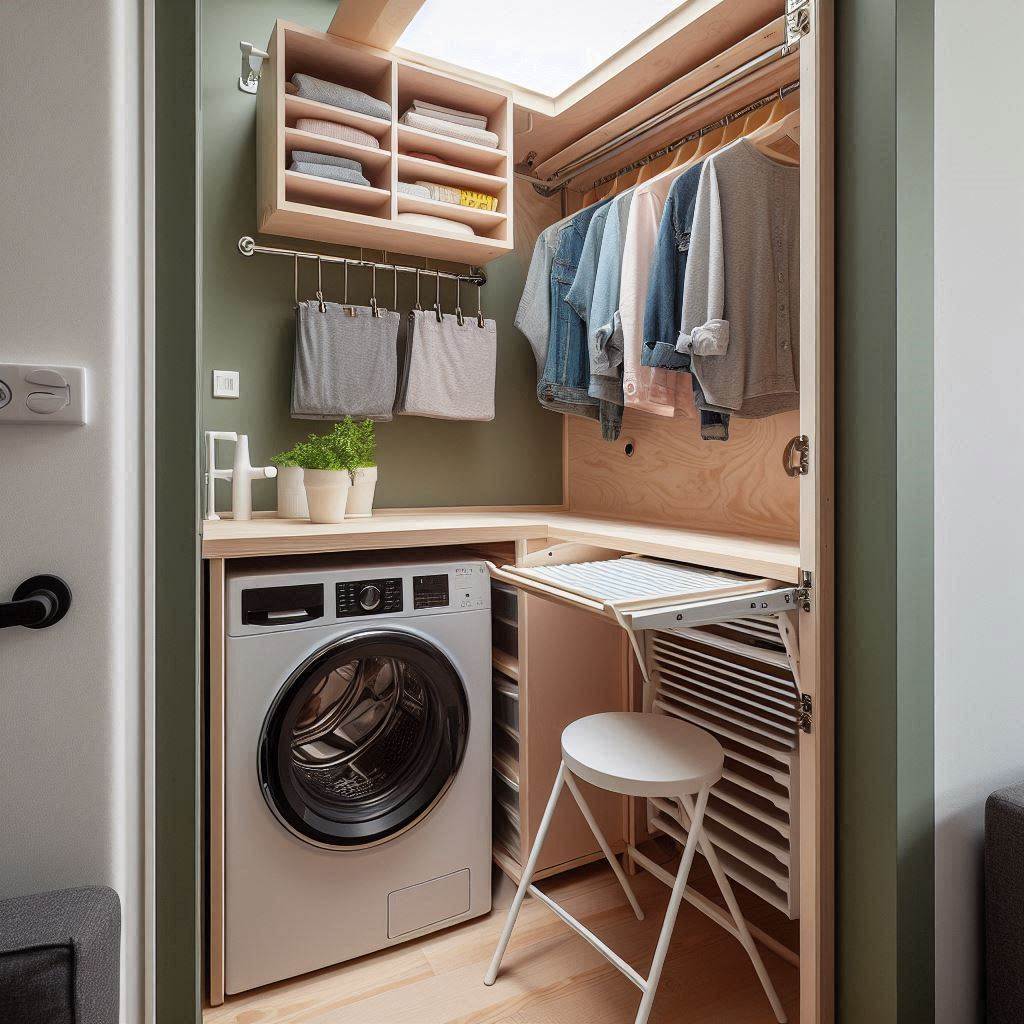 18 Smart & Stylish Laundry Room Ideas for Small Apartments 5 Fold-Down Drying Rack