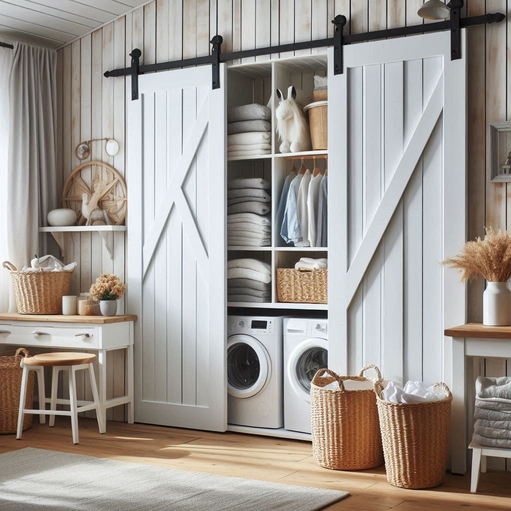 18 Small Laundry Room Ideas with Stackable Washer and Dryer 7 Sliding Barn Doors for Privacy