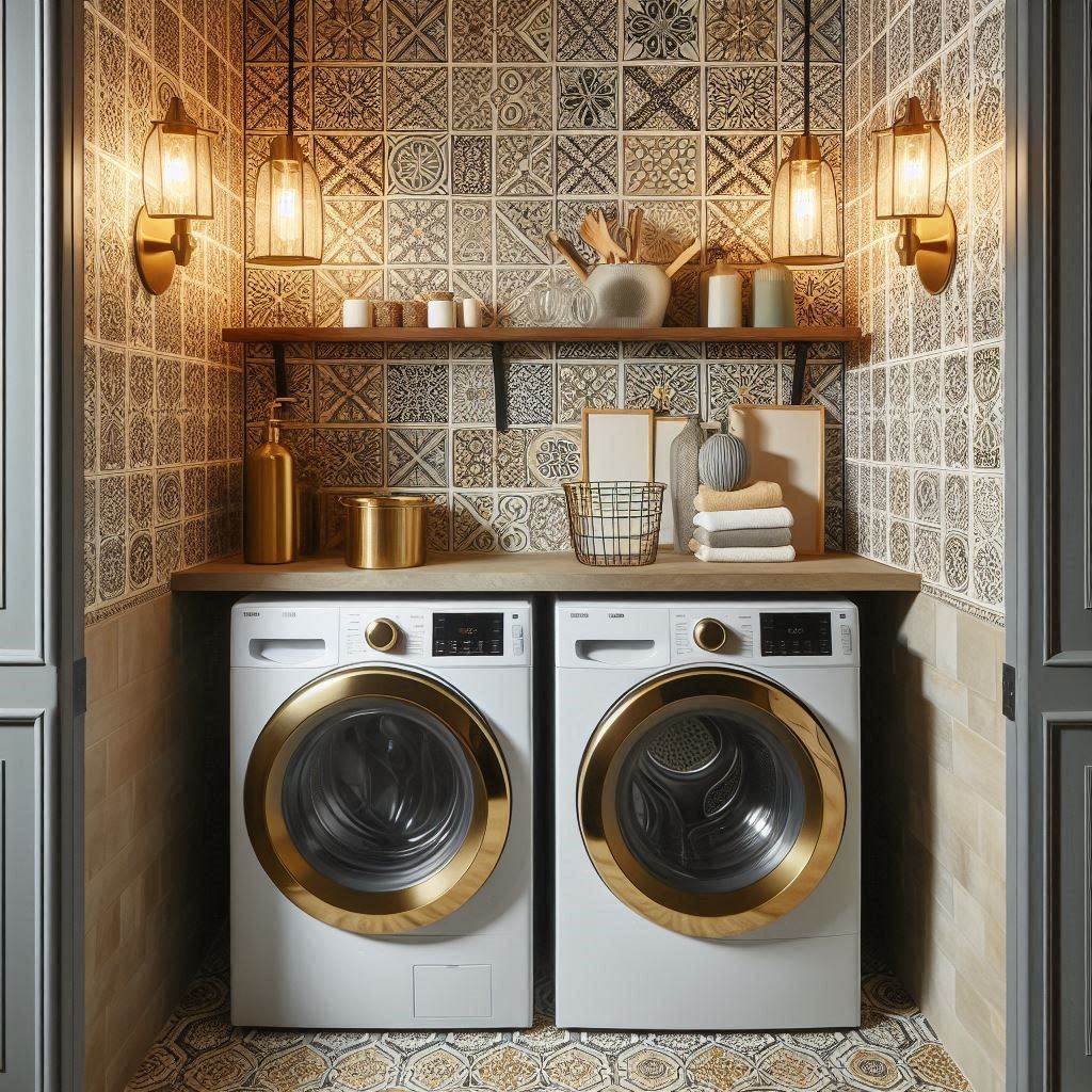 18 Brilliant Small Laundry Room Ideas with Front Loader for Space-Saving Homes 7 Brighten with Bold Backsplash