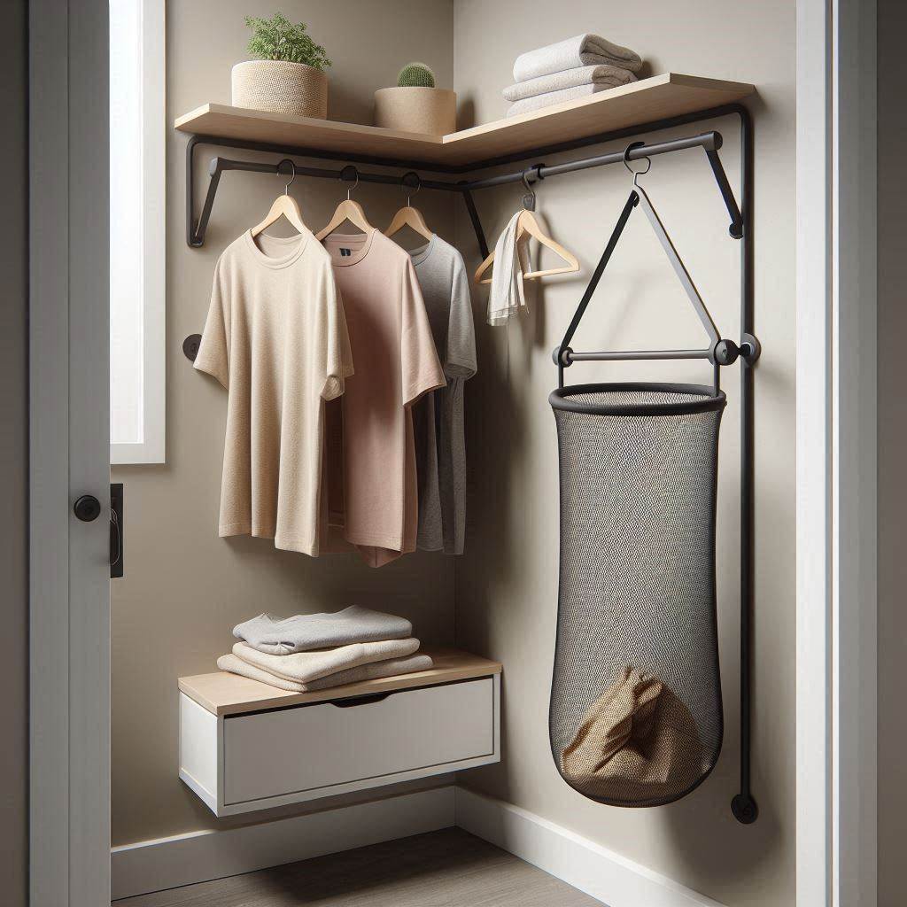 18 Small Laundry Room Ideas with Hanging Rod That Maximize Style and Space 12 Turn a Corner Into a Drying Zone