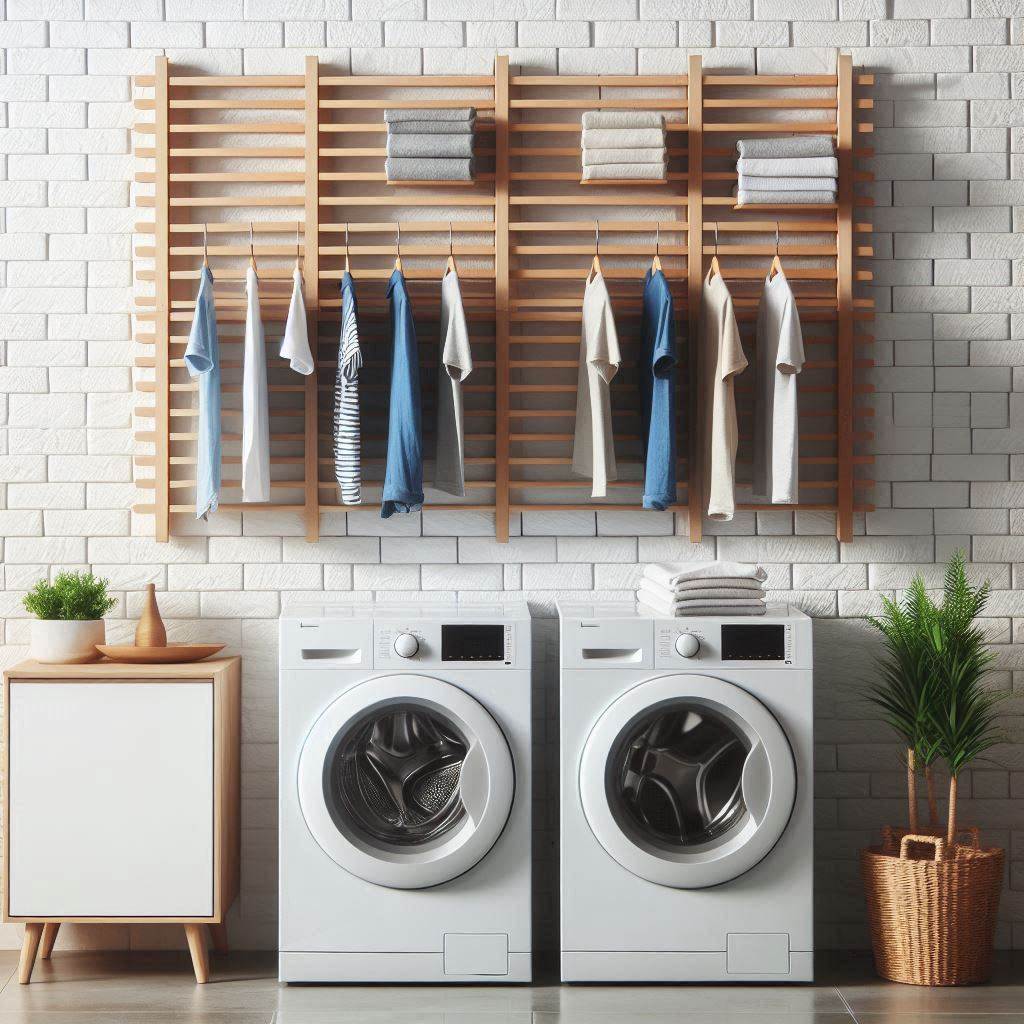 18 Brilliant Small Laundry Room Ideas with Front Loader for Space-Saving Homes 11 Fold-Down Drying Rack