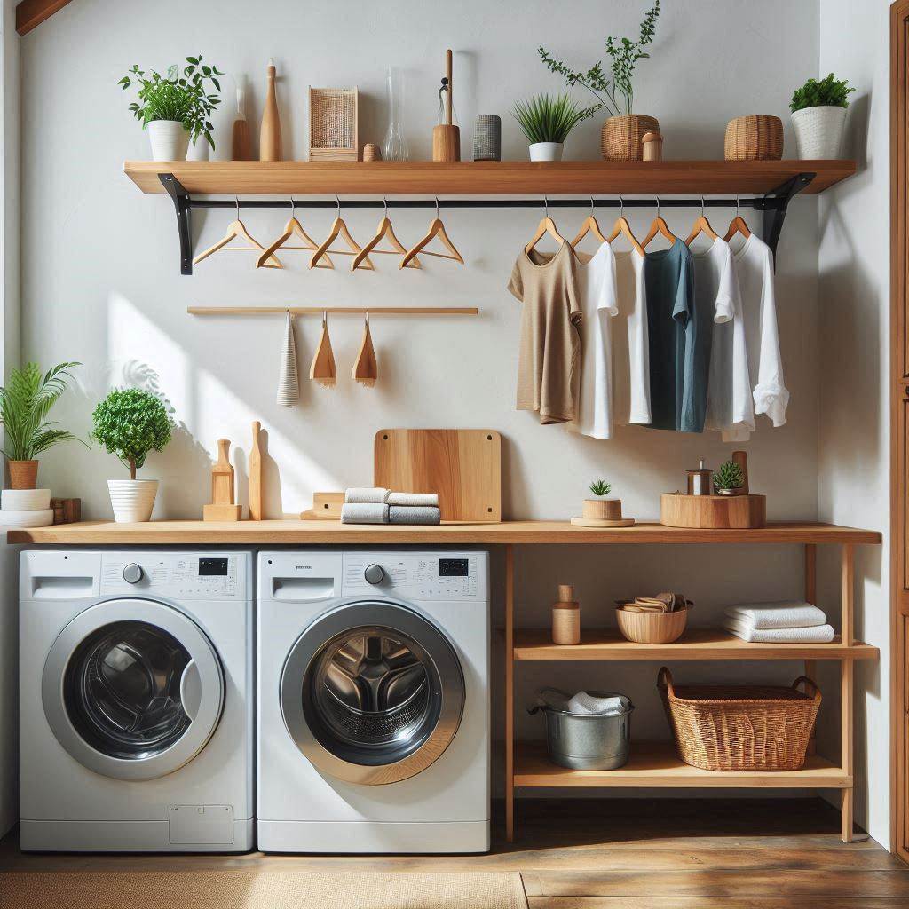 18 Genius Small Laundry Room Ideas with Shelves That Maximize Space & Style 10 Install a Drying Rod Beneath a Shelf