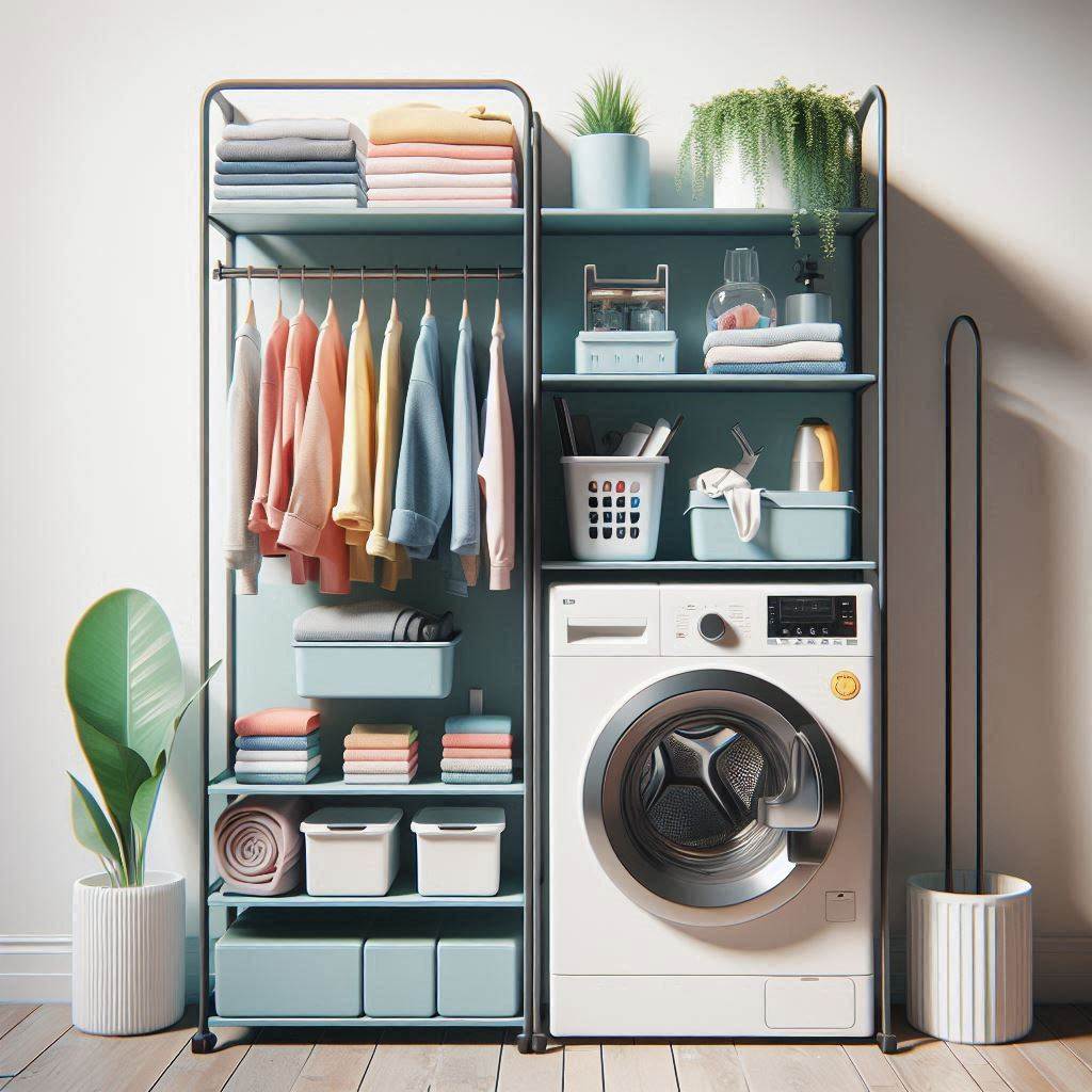 18 Small Laundry Room Ideas with Hanging Rod That Maximize Style and Space 7 Install a Rod Above Stacked Machines