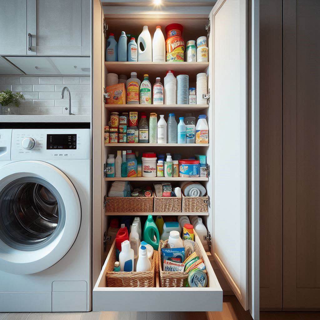 18 Brilliant Small Laundry Room Ideas with Front Loader for Space-Saving Homes 10 Vertical Pull-Out Pantry