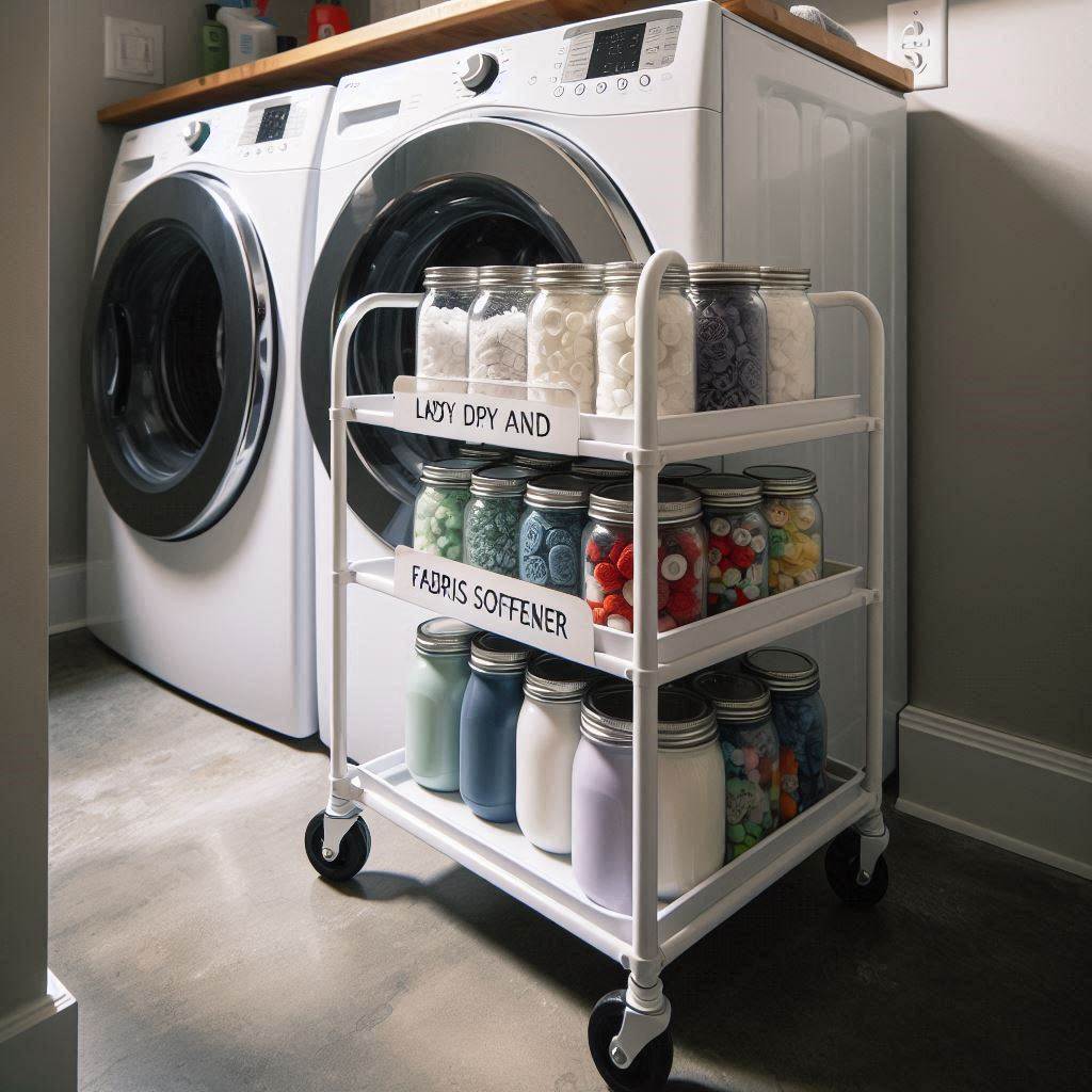 18 Brilliant Small Laundry Room Ideas with Front Loader for Space-Saving Homes 15 Narrow Rolling Cart
