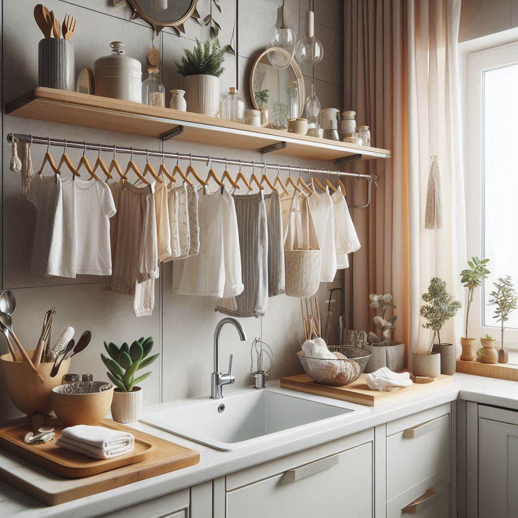 18 Small Laundry Room Ideas with Hanging Rod That Maximize Style and Space 10 Over-the-Sink Hanging Rod for Drip-Dry Delicates