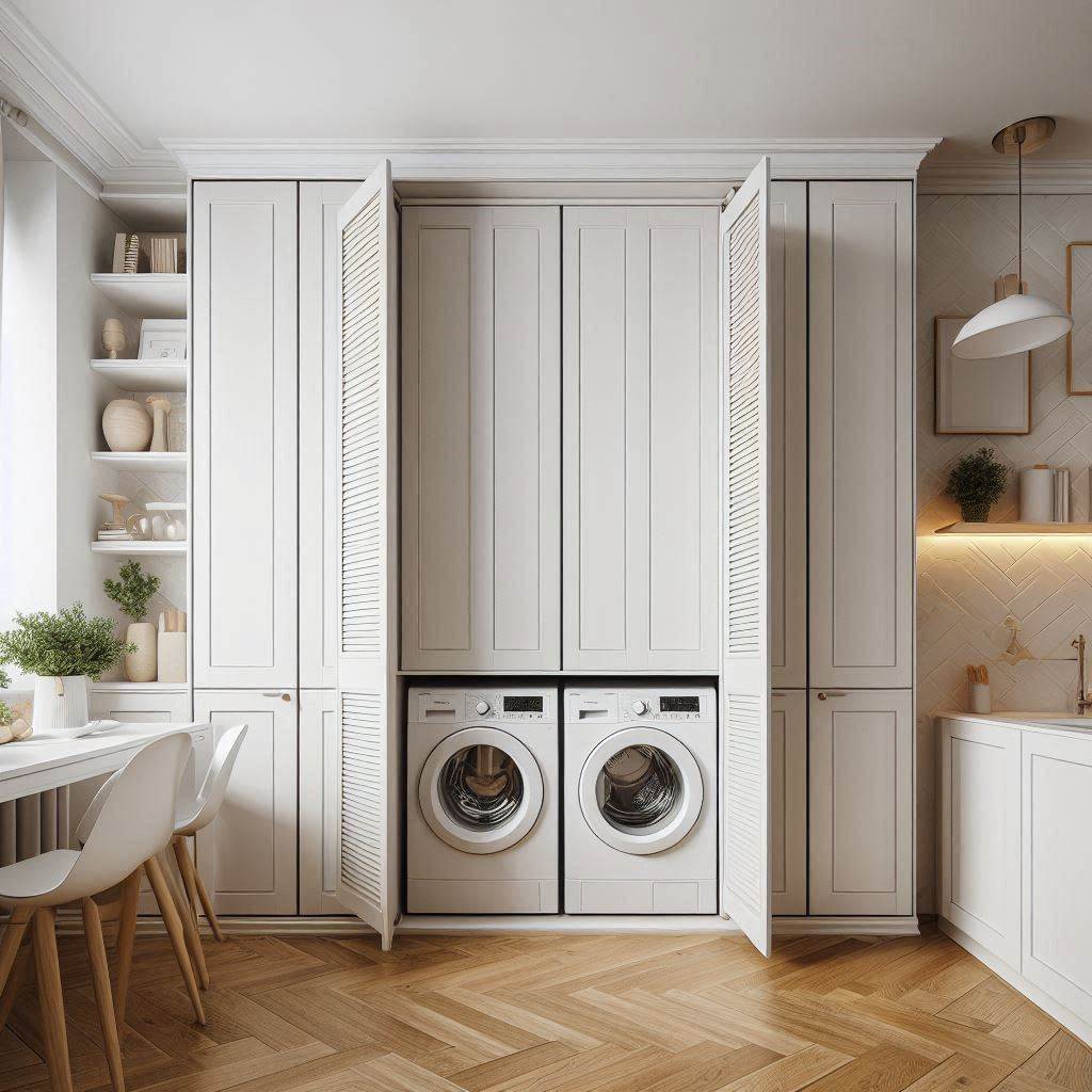 18 Smart & Stylish Laundry Room Ideas for Small Apartments 3 Hidden Laundry Behind Cabinet Doors
