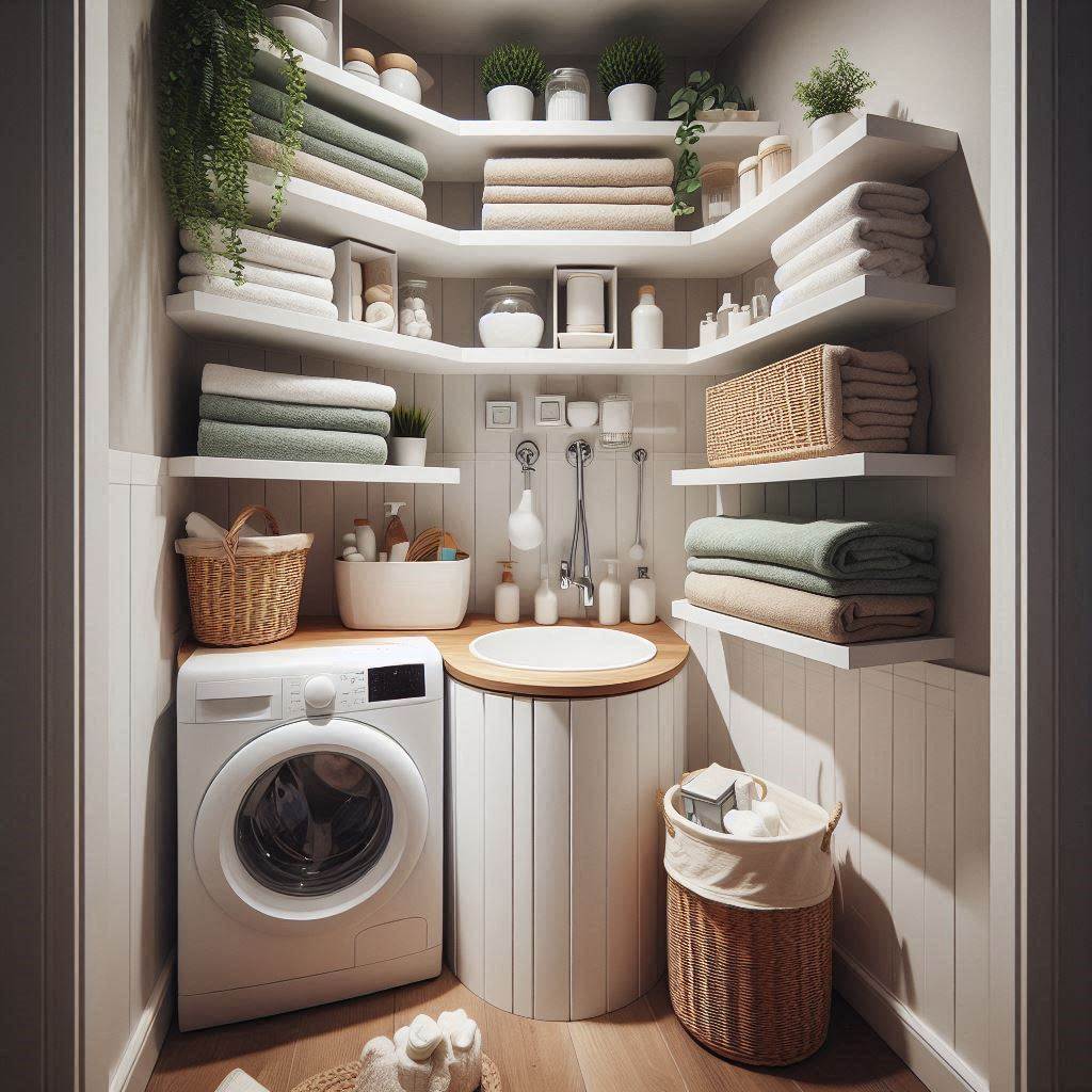 18 Genius Small Laundry Room Ideas with Shelves That Maximize Space & Style 7 Corner Shelf Magic