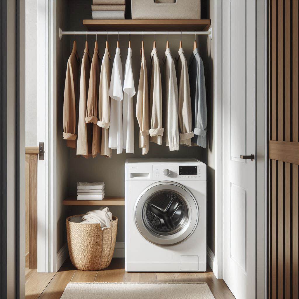 18 Small Laundry Room Ideas with Hanging Rod That Maximize Style and Space 6 Use Side Walls in Long, Narrow Rooms