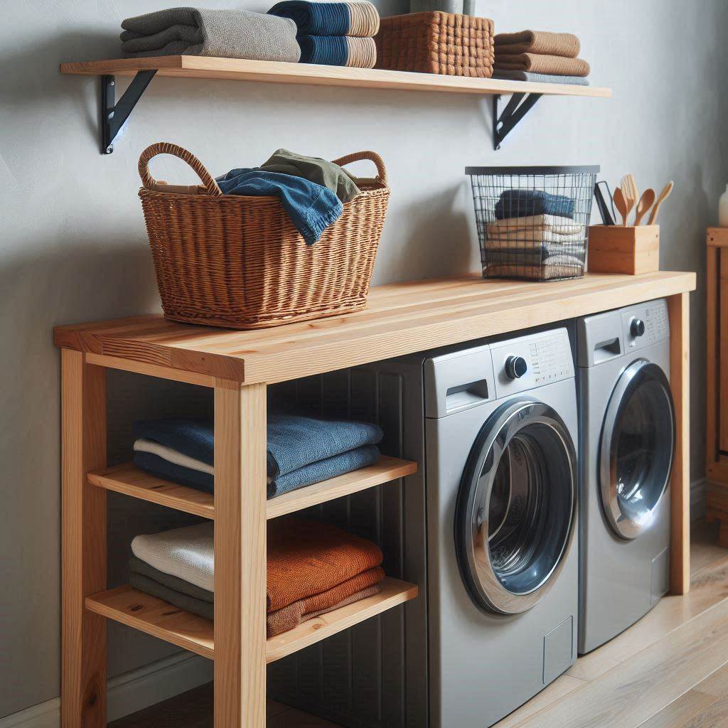 18 Genius Small Laundry Room Ideas with Shelves That Maximize Space & Style 14 Create a Folding Station with a Shelf Counter