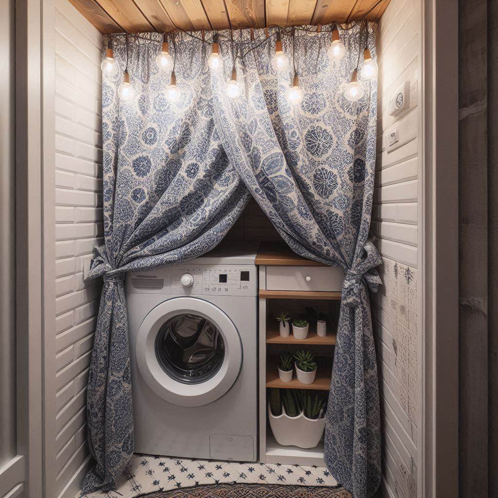 18 Genius Small Laundry Room Ideas That Maximize Every Inch! 5 Use a Curtain In