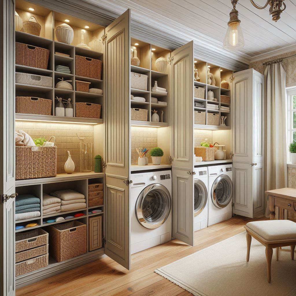 18 Genius Small Laundry Room Ideas with Shelves That Maximize Space & Style 13 Install Shelves Behind Cabinet Doors