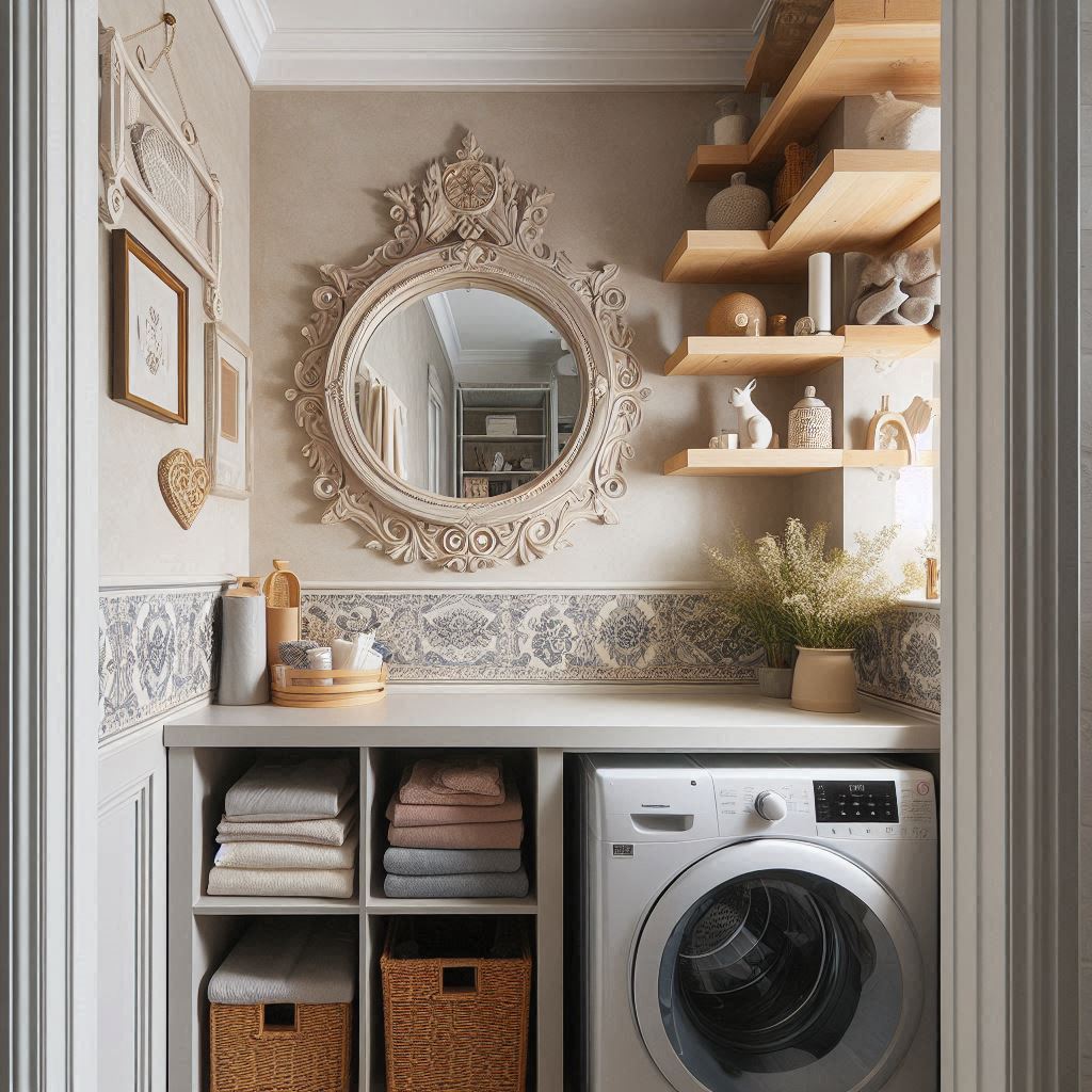 18 Genius Small Laundry Room Ideas with Shelves That Maximize Space & Style 11 Incorporate Mirror Panels and Open Shelving
