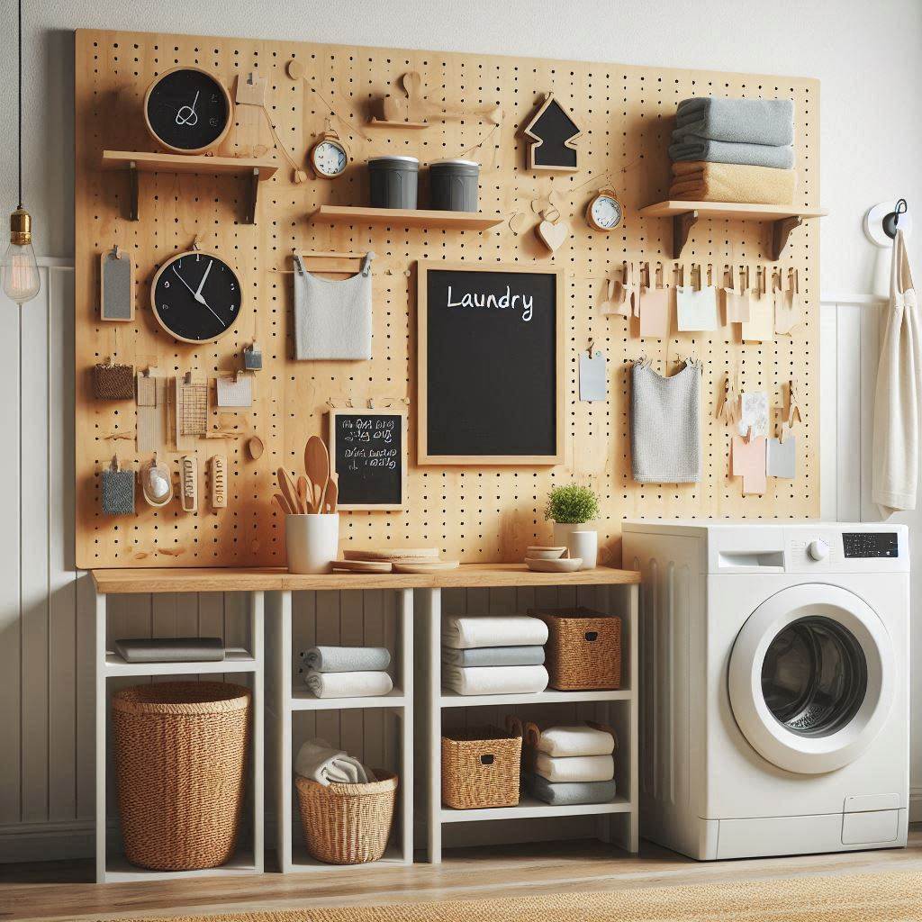18 Genius Small Laundry Room Ideas with Shelves That Maximize Space & Style 19 Combine Shelves with Wall Hooks and Pegboards