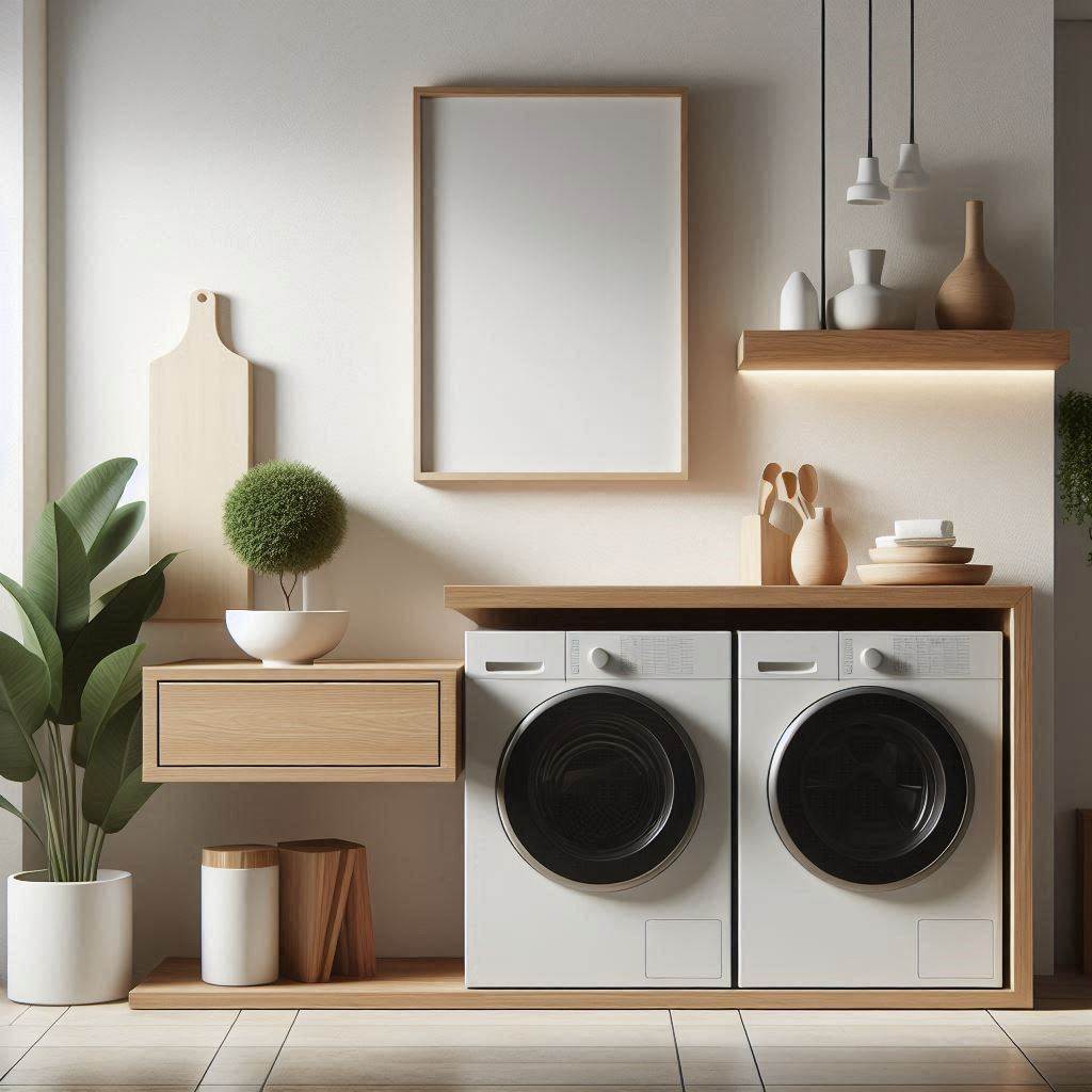 18 Small Laundry Room Ideas with Stackable Washer and Dryer 6 Floating Folding Station