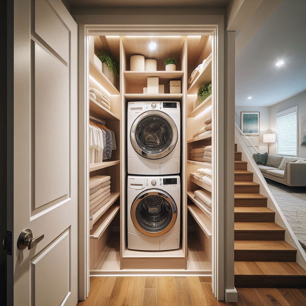 18 Small Laundry Room Ideas with Stackable Washer and Dryer 2 Closet-Turned-Laundry Station