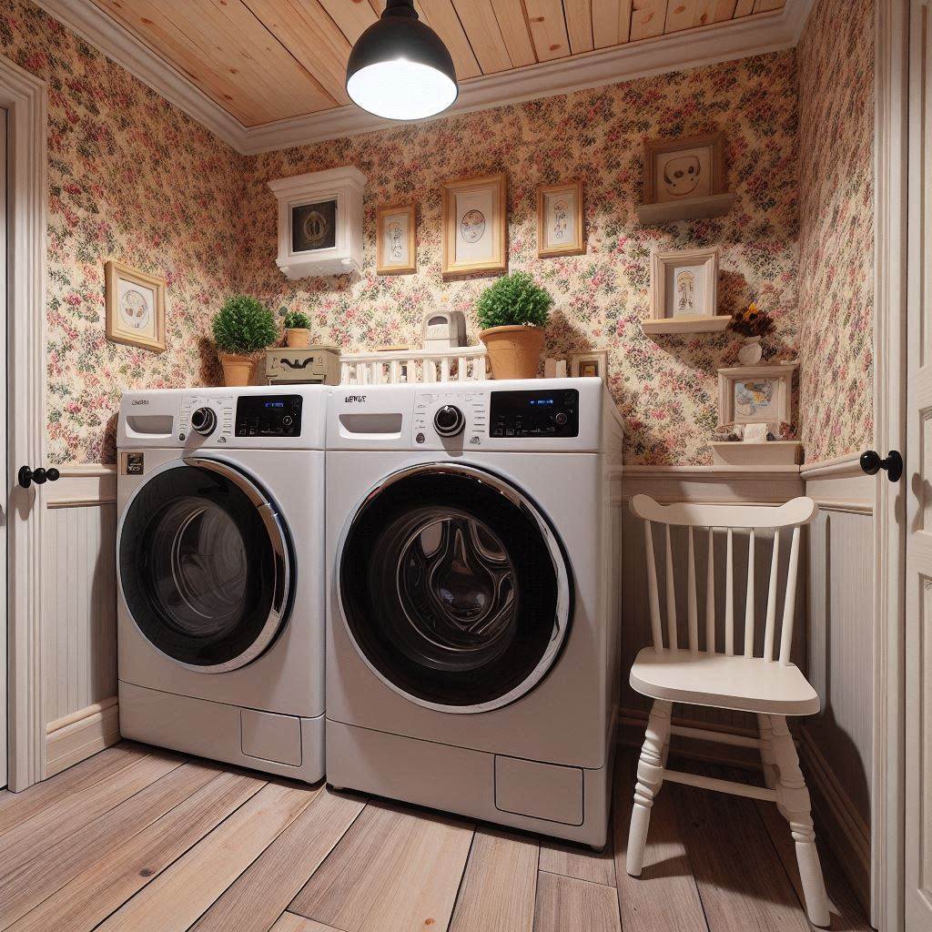 18 Brilliant Small Laundry Room Ideas with Front Loader for Space-Saving Homes 12 Bold Wallpaper Accent