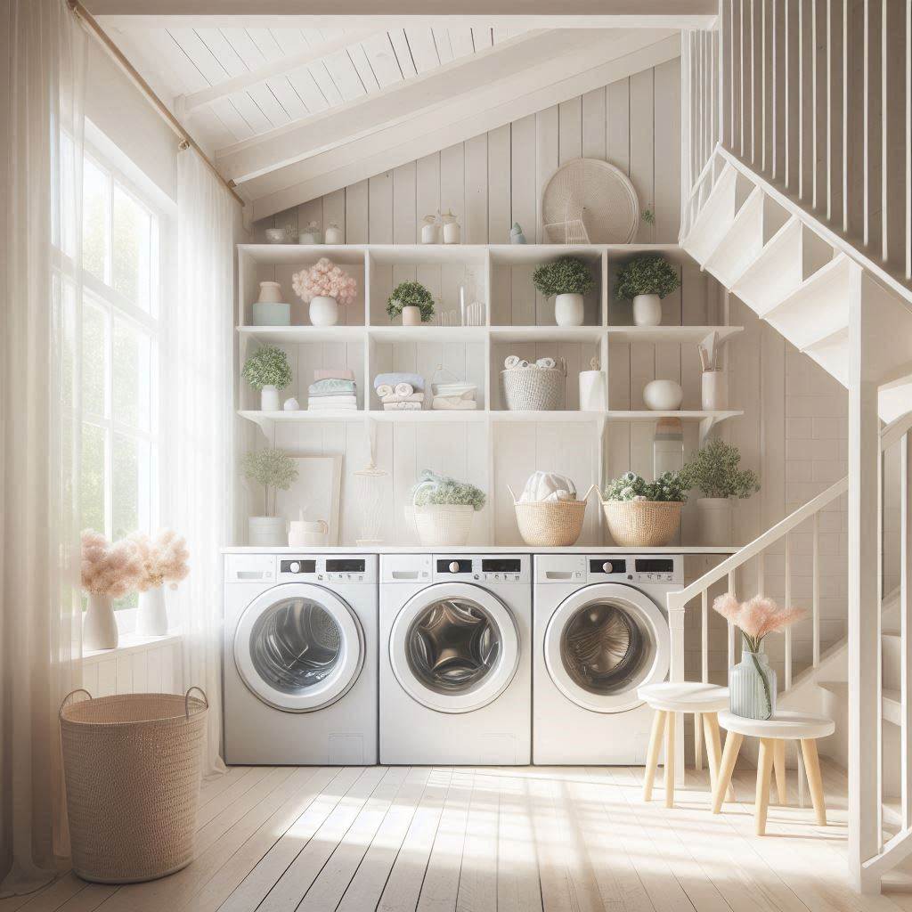 18 Small Laundry Room Ideas with Stackable Washer and Dryer 15 Use Light Color Palettes
