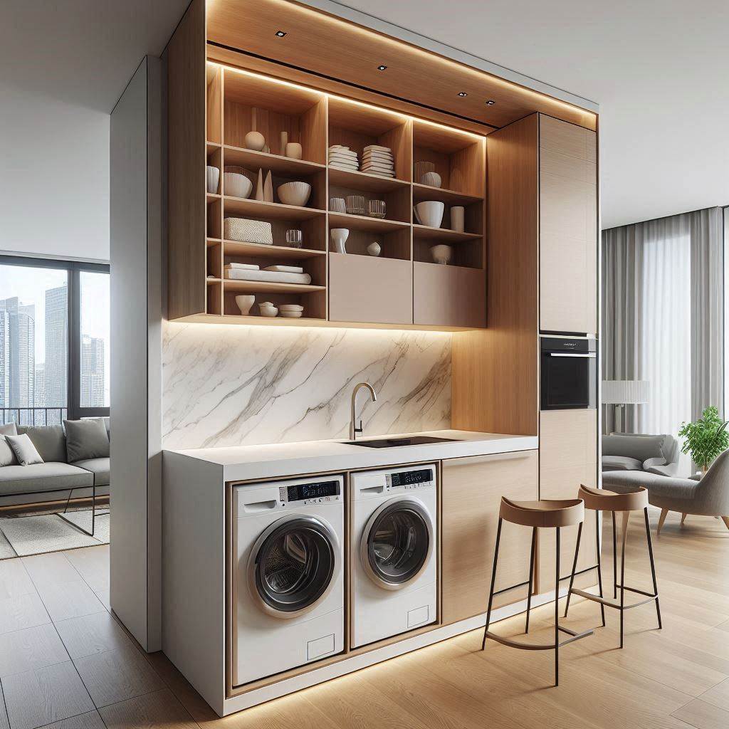 18 Small Laundry Room Ideas with Stackable Washer and Dryer 3 Laundry Nook in the Kitchen