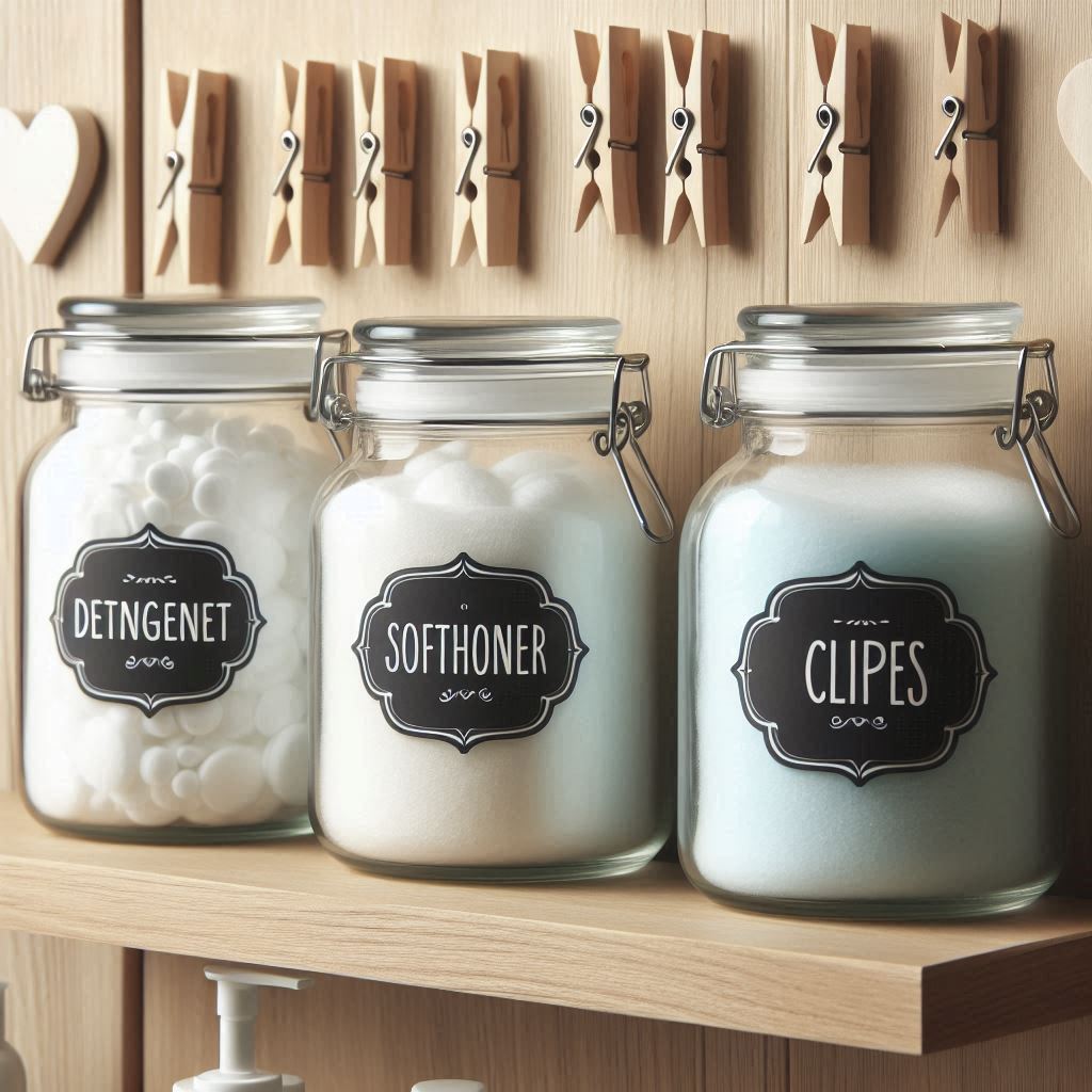 18 Small Laundry Room Storage Solutions to Maximize Space and Style 17 Labelled Glass Jars and Canisters