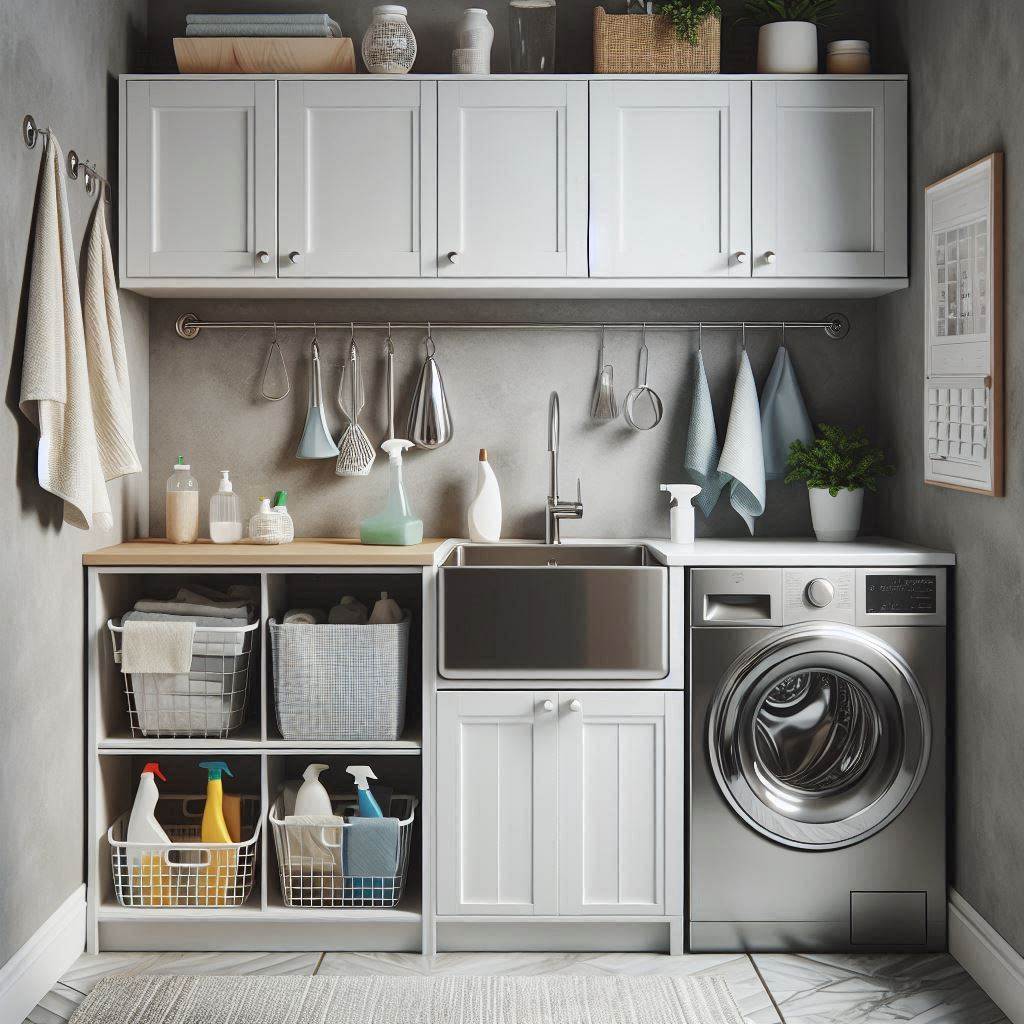 18 Small Laundry Room Ideas with Cabinets to Maximize Space and Style 6 Sink with Surrounding Storage Cabinets