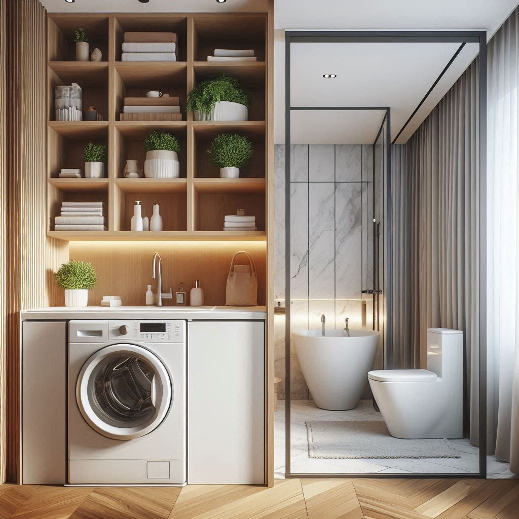 Bathroom-Laundry Combo with Sliding Door