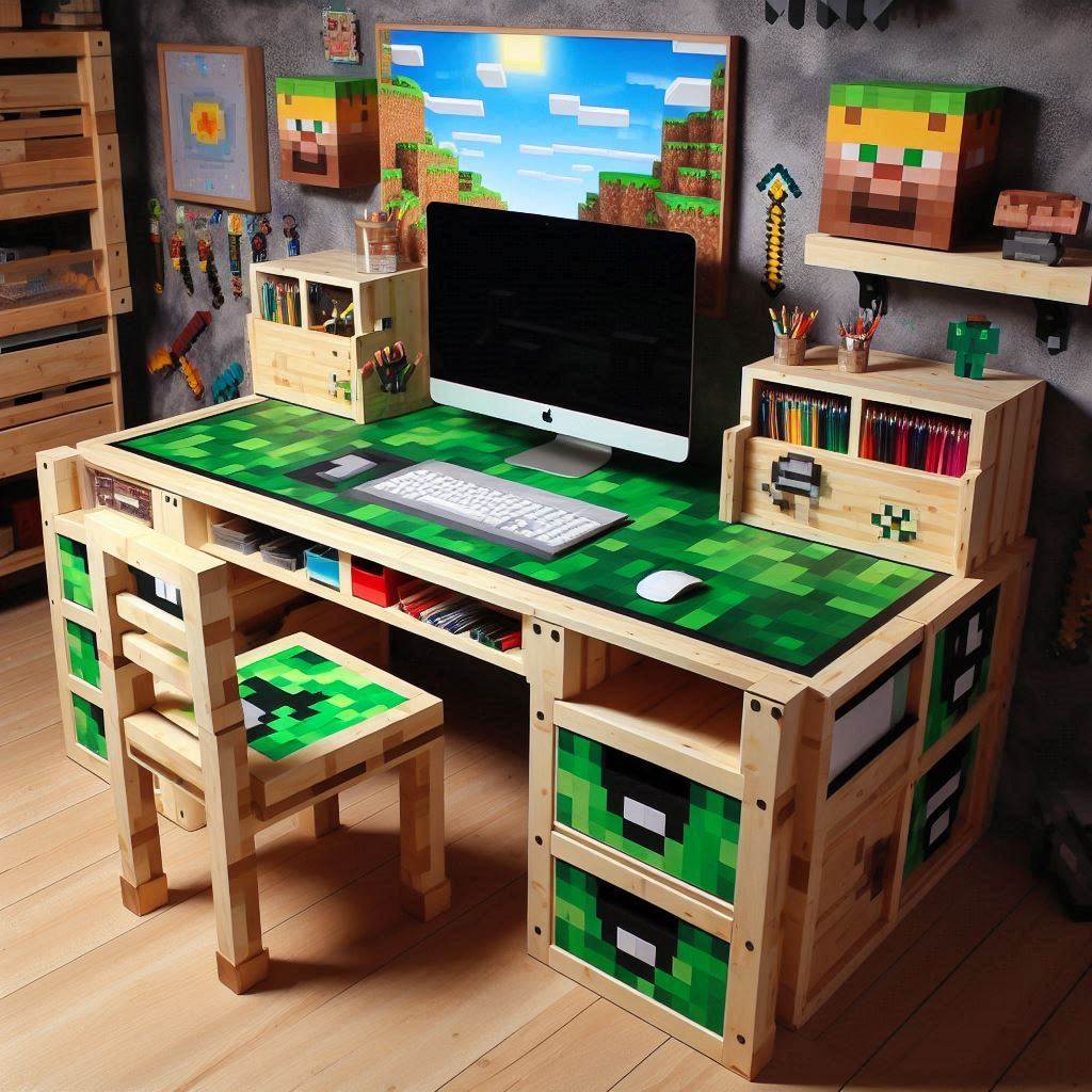 18 Epic Minecraft Bedroom Ideas for Boys That Every Young Gamer Will Love 14 Crafting Table Desk Station