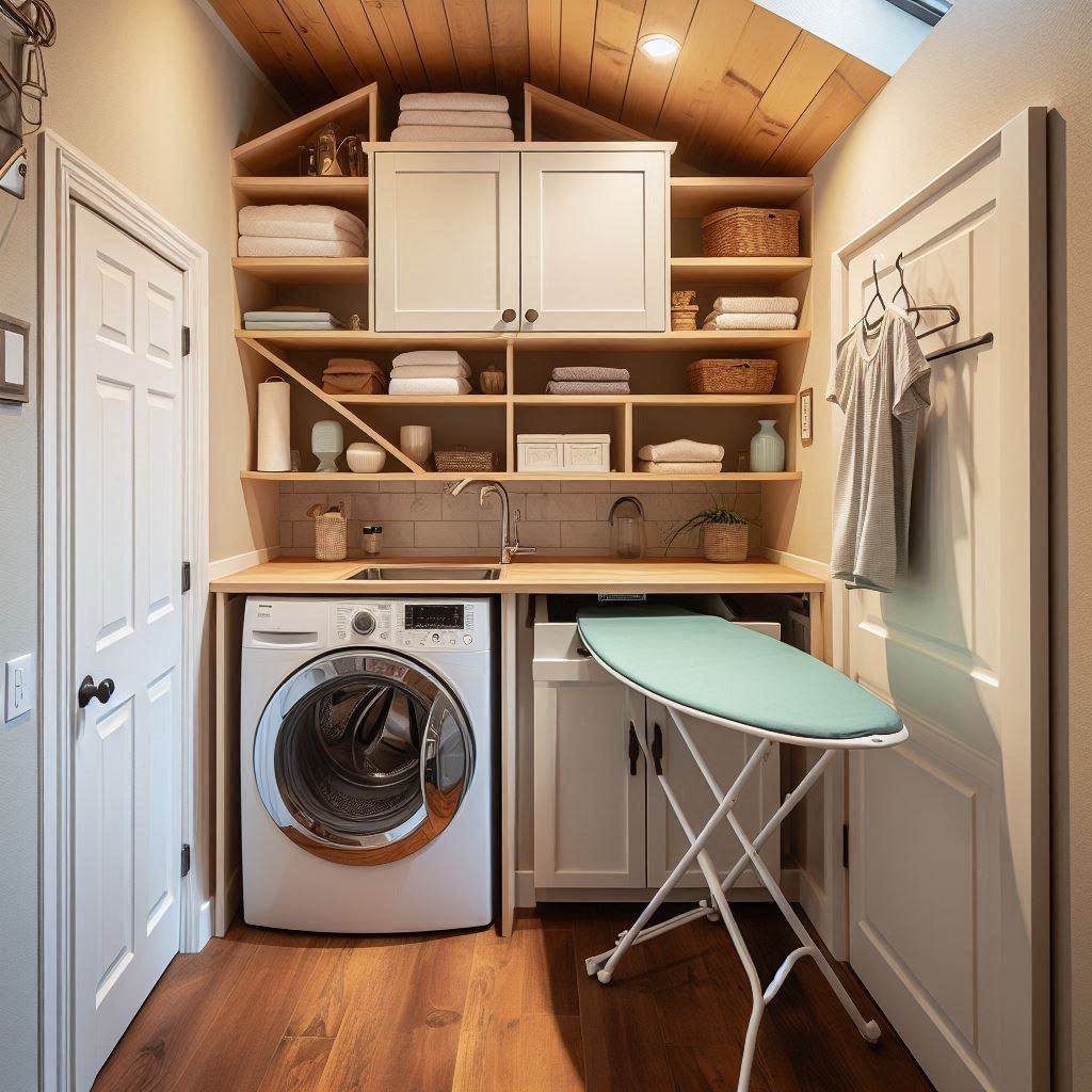 18 Small Laundry Room Ideas with Cabinets to Maximize Space and Style 8 Laundry Cabinets with Built-In Ironing Board