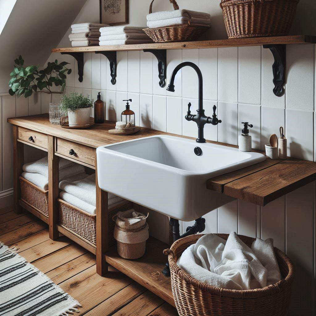18 Small Laundry Room Ideas with Sink That Make Every Inch Count 8 Farmhouse-Style Sink with Rustic Touc
