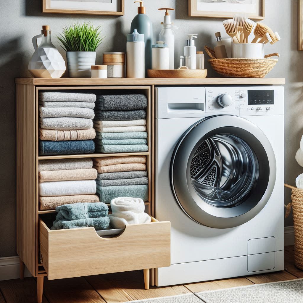 18 Small Laundry Room Ideas with Stackable Washer and Dryer 13 Add a Dryer Pedestal Drawer