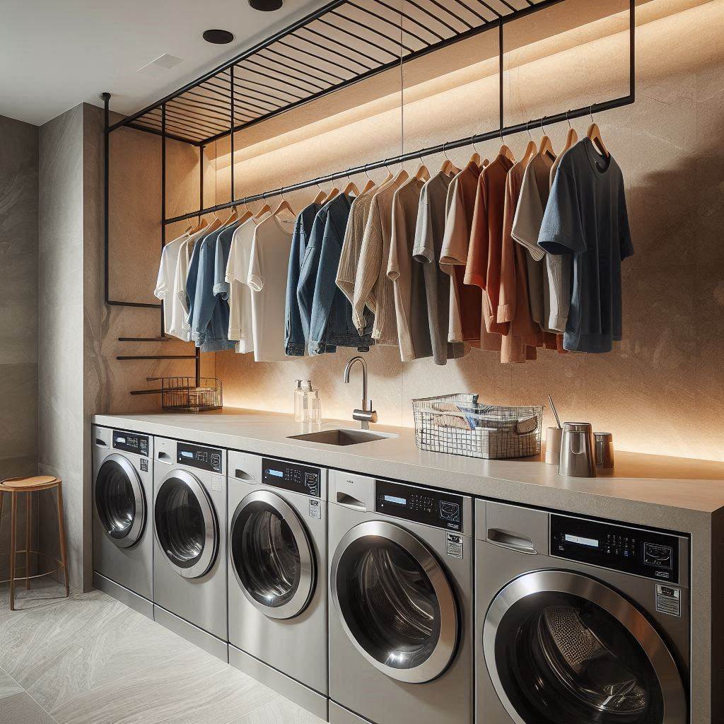 18 Smart & Stylish Laundry Room Ideas for Small Apartments 13 Hanging Rod for Air-Drying Clothes