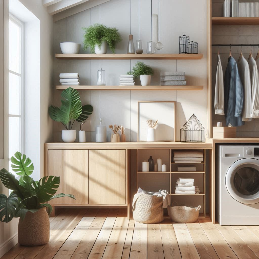 Floating Counter with Open Shelf Storage