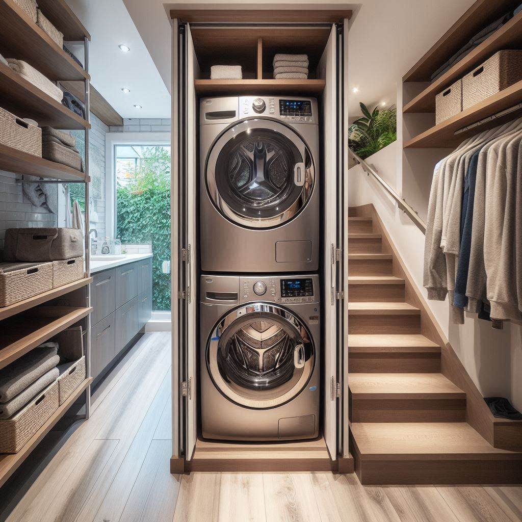 18 Small Laundry Room Makeover Ideas That Maximize Style and Function 16 Opt for Stackable Machines