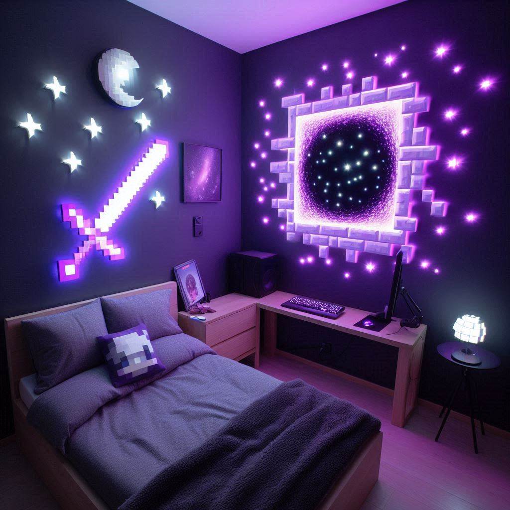 18 Epic Minecraft Bedroom Ideas for Boys That Every Young Gamer Will Love 16 Glow-in-the-Dark Stars or Portal Effects
