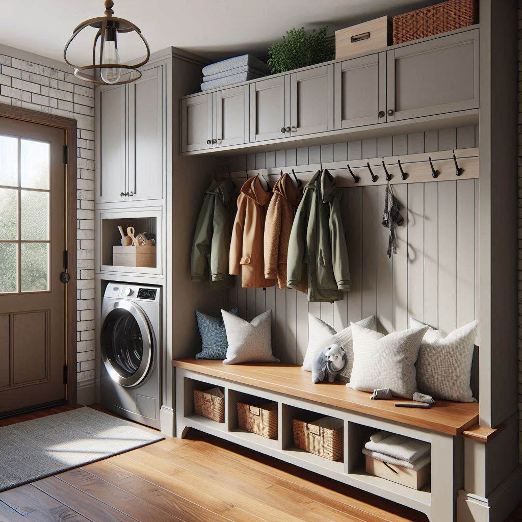 Mudroom Laundry in a Hallway Niche