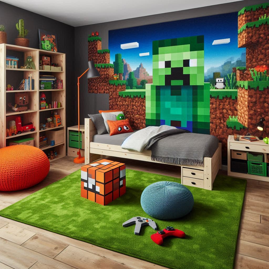 18 Epic Minecraft Bedroom Ideas for Boys That Every Young Gamer Will Love 13 Themed Flooring or Rugs