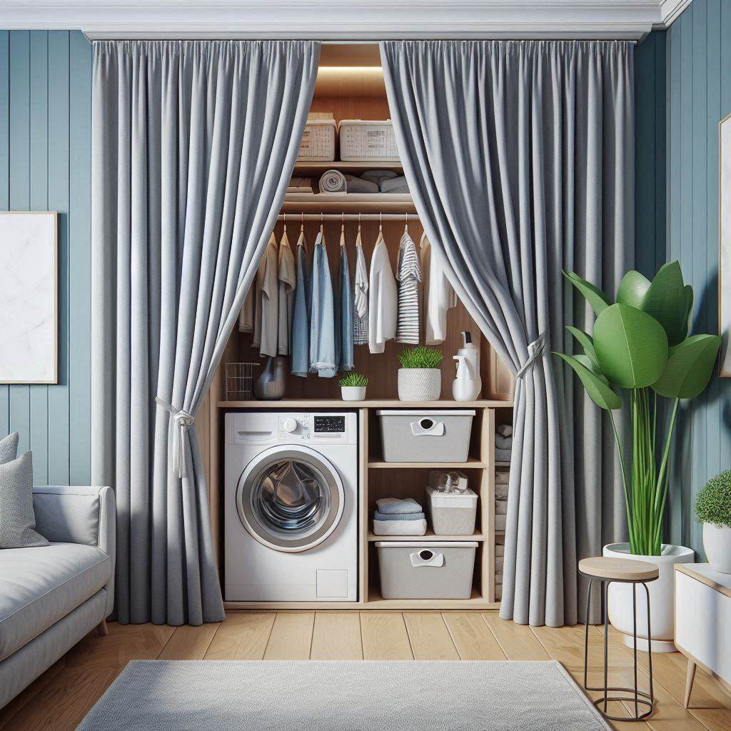 18 Small Laundry Room Organization Ideas to Maximize Your Space 16 Use a Curtain to Conceal Laundry Area