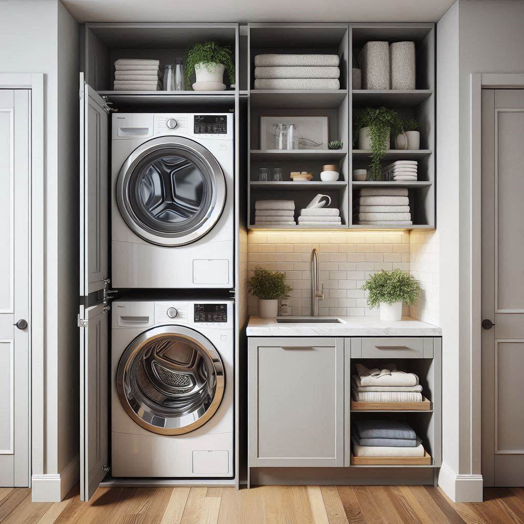 18 Small Laundry Room Storage Solutions to Maximize Space and Style 14 Stackable Washer-Dryer Setup