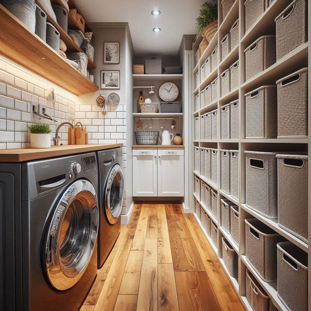 18 Small Laundry Room Ideas with Cabinets to Maximize Space and Style 3 Full-Height Cabinet for Laundry Pantry Use
