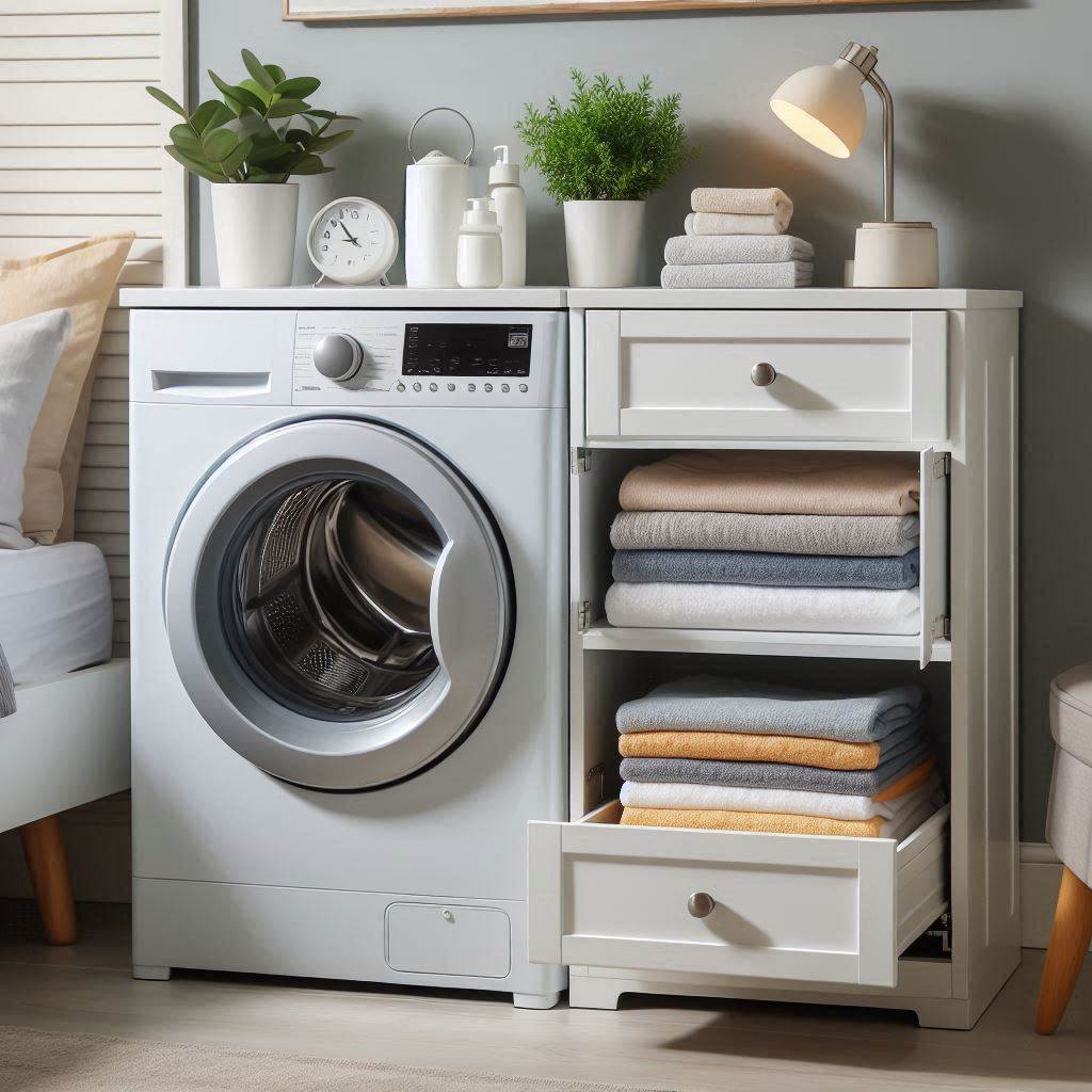 18 Brilliant Small Laundry Room Ideas with Front Loader for Space-Saving Homes 4 Built-In Pedestal Drawers